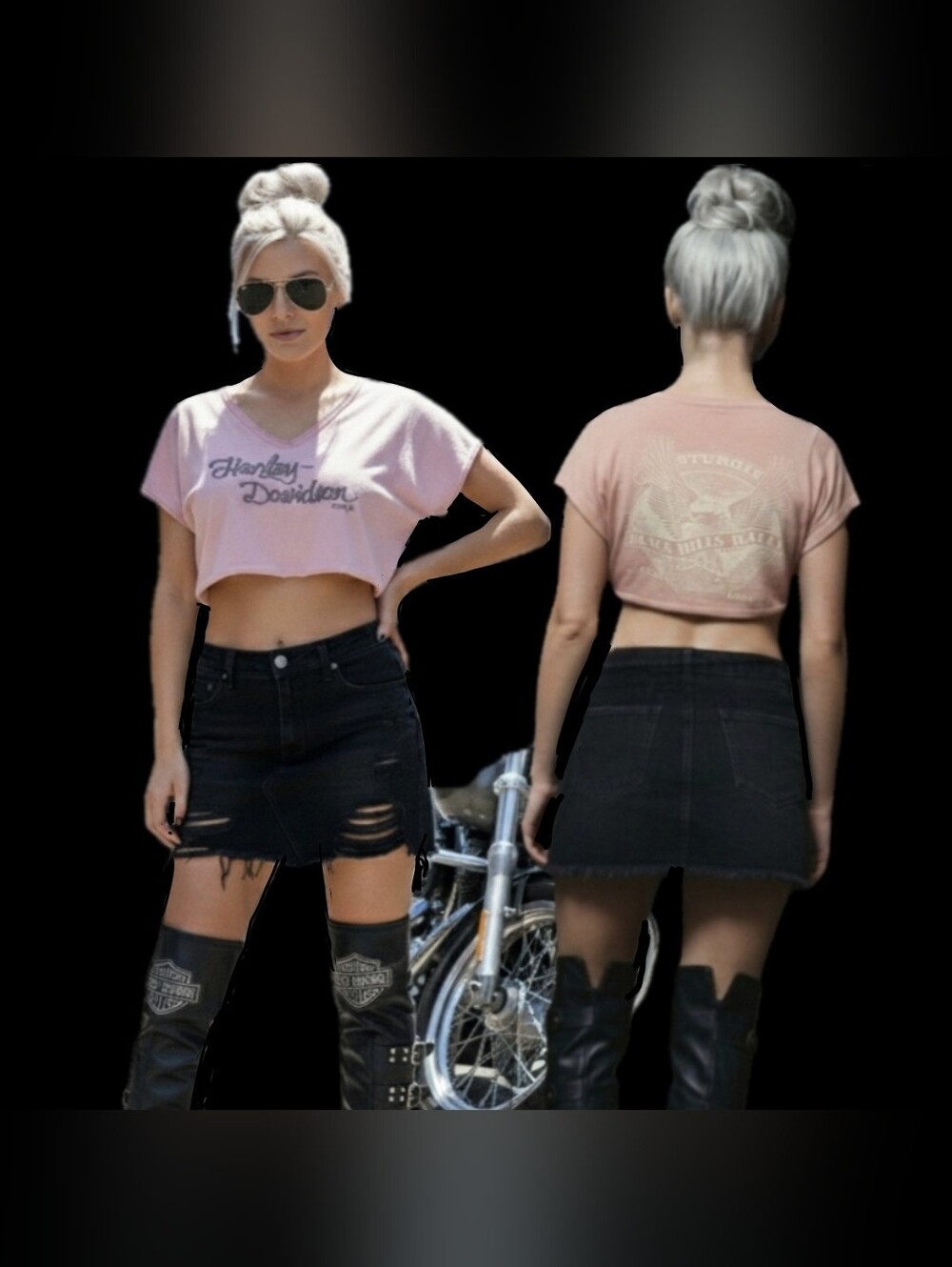 Vtg 3d emblem pink Harley Davidson Fort worth TX 1989 single stitch crop S-1X